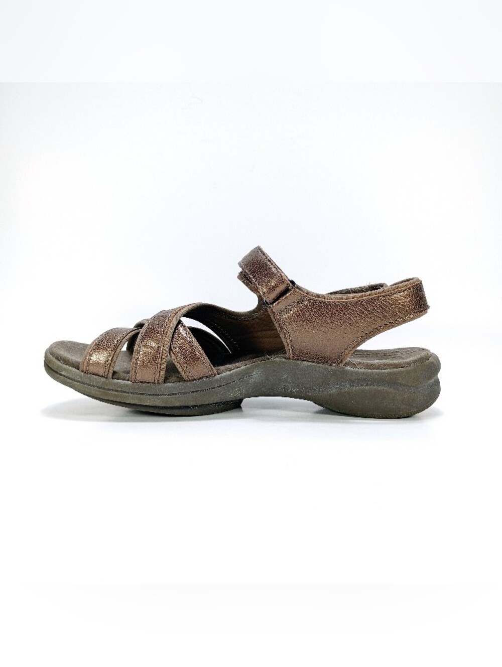 Clarks Collection Womens 7 Wide Fit Pewter Metallic Leather Ankle Strap Sandals - Picture 2 of 10